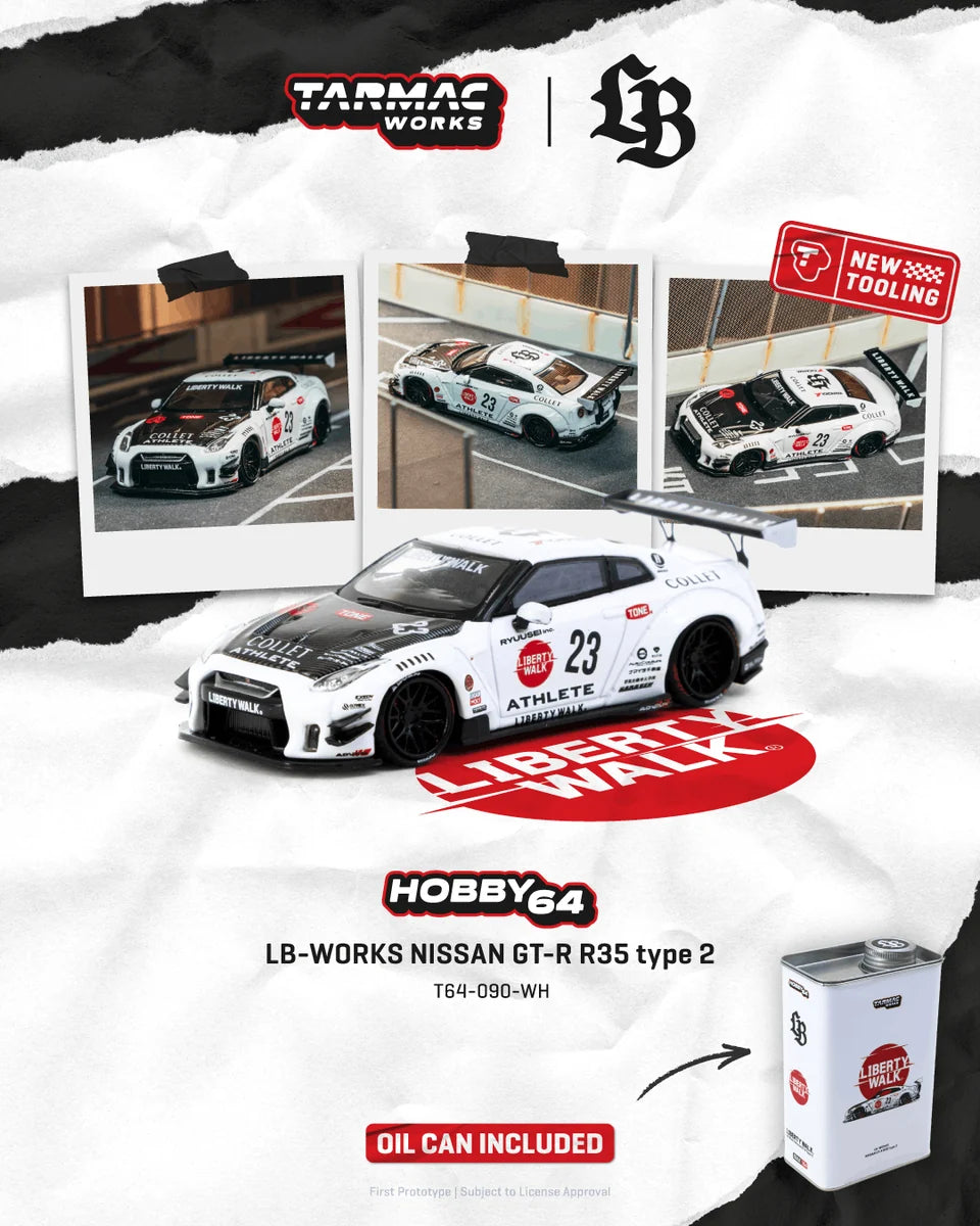 2025 Nissan GT-R (R35) Lb Works Type 2 White Athlete X Collect In A Lb Limited Tin Can, White/Red/Black