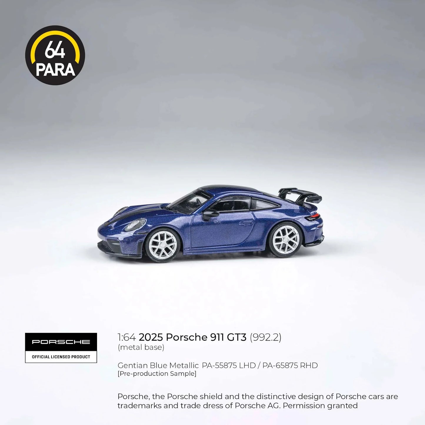 2025 Porsche 911 GT3 (992.2), gentian blue metallic LHD